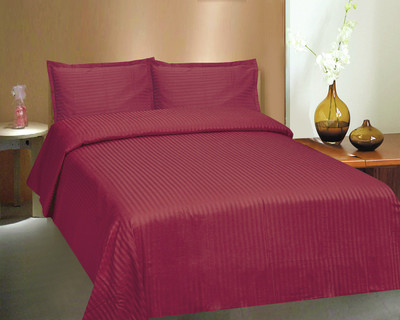 DIVINE CASA 300 TC Satin Double Striped Bedsheet(Pack of 1, Brown)