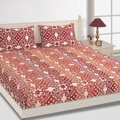 40% OFF on House This Cotton Double Geometric Bedsheet(Pack of 1, Red)