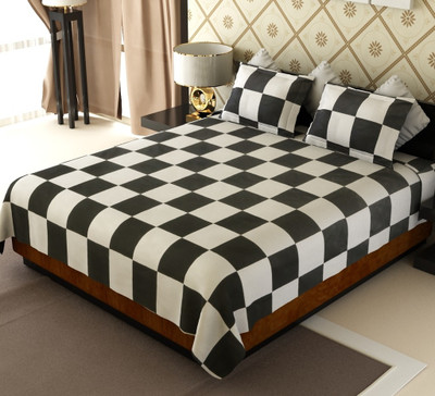 

Home Candy 144 TC Cotton Double Checkered Bedsheet(Pack of 1, White, Black), Black;white