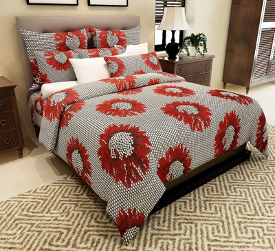 76% OFF on Home Candy 144 TC Cotton Double Floral Bedsheet(Pack of 1, Red)