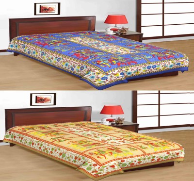 UNIQCHOICE 120 TC Cotton Single Printed Flat Bedsheet(Pack of 2, Multicolor)