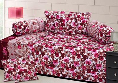 

AJ Interior Polycotton Floral Diwan Set, Pink;brown