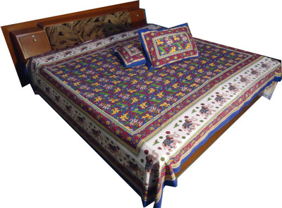 48% OFF on Jaipur Art and Craft 250 TC Cotton Double King Abstract Bedsheet(Pack of 1, Multicolor)