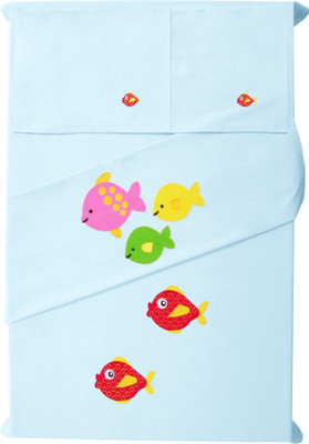 

Baby Rap 200 TC Cotton Crib Embroidered Bedsheet(Pack of 2, Blue)