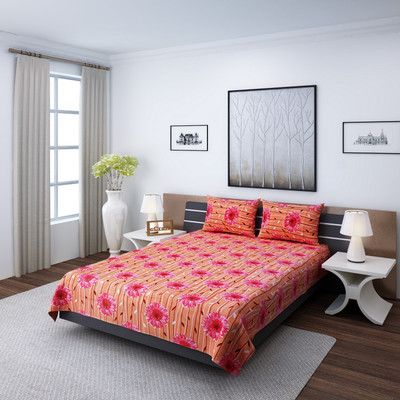 

eCraftIndia 140 TC Cotton Double Floral Bedsheet(1 Double Bedsheet + 2 Pillow Covers, Red)