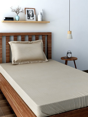 23% OFF on Swayam 350 TC Cotton Single Abstract Bedsheet(1 Bedsheet, 1 Pillow Cover, Beige)