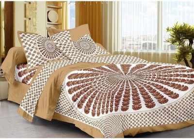 Bombay Spreads 144 TC Cotton Double Printed Flat Bedsheet(Pack of 1, Beige)