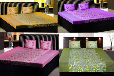 

India Furnish 120 TC Cotton Double Printed Bedsheet(Pack of 4, Multicolor)
