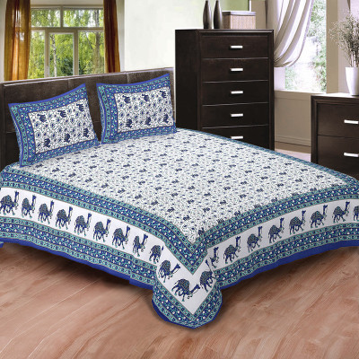 

Shilpbazaar 106 TC Cotton Double Printed Bedsheet(Pack of 1, Blue)