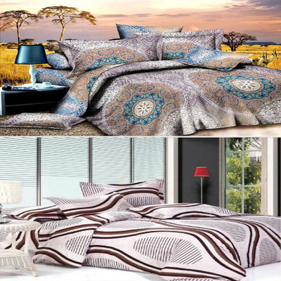

Zesture 144 TC Polycotton Double Printed Bedsheet(Pack of 2, Multicolor)