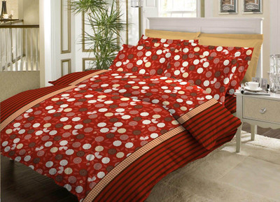 47% OFF on Bombay Dyeing 144 TC Cotton Double Polka Bedsheet(1Double Bedsheet, 2Pillow Cover, Red)