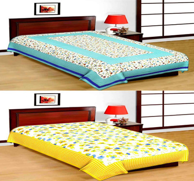UNIQCHOICE 120 TC Cotton Single Printed Flat Bedsheet(Pack of 2, Multicolor)