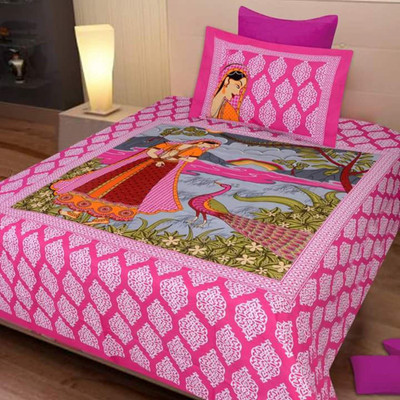 

Lookandlike Cotton Single Printed Bedsheet(Pack of 1, Pink)
