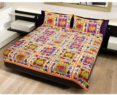 UNIQCHOICE 120 TC Cotton Double Abstract Flat Bedsheet(Pack of 1, Yellow)