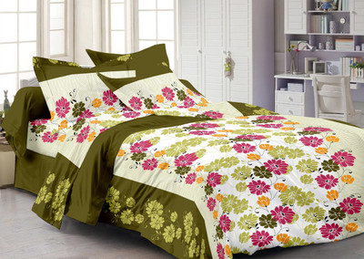 Ahmedabad Cotton 136 TC Cotton Single Floral Bedsheet(Pack of 1, Green, Pink)