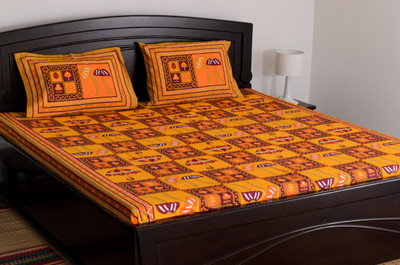 57% OFF on Vivid Rajasthan 180 TC Cotton Single Abstract Bedsheet(Bedsheet, 2 Pillow Covers, Yellow)