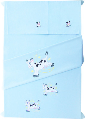 

Baby Rap 200 TC Cotton Crib Embroidered Bedsheet(Pack of 2, Blue)