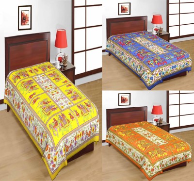 UNIQCHOICE 120 TC Cotton Single Printed Flat Bedsheet(Pack of 3, Multicolor)
