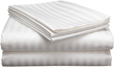 Viktoria Home's Cotton Double Striped Flat Bedsheet(Pack of 1, White)