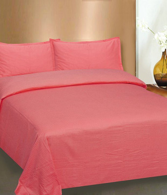 

Amita Home Furnishing Satin Double King Striped Bedsheet(Pack of 1, Peach)