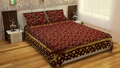 

Coral Silk Double Abstract Bedsheet(Pack of 1, Maroon, Gold), Gold;maroon
