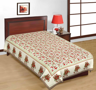 Rajasthani Jaipuri 140 TC Cotton Single Animal Bedsheet(Pack of 1, Grey)