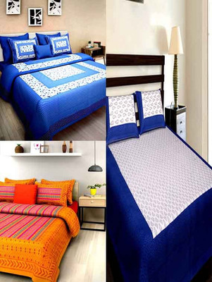 Bomaby Spreads 120 TC Cotton Double Printed Flat Bedsheet(Pack of 3, Multicolor)