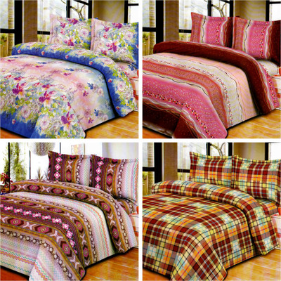 

Aarco Floral Polycotton Bedding Set(Multicolor, 4 Double Bed Bedsheets, 8 Matching Pillow Covers)