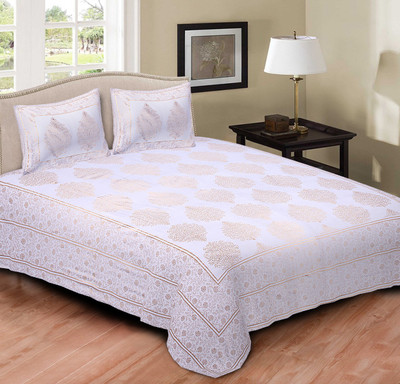

Rustic India 200 TC Cotton Double King Floral Bedsheet(Pack of 1, Gold)