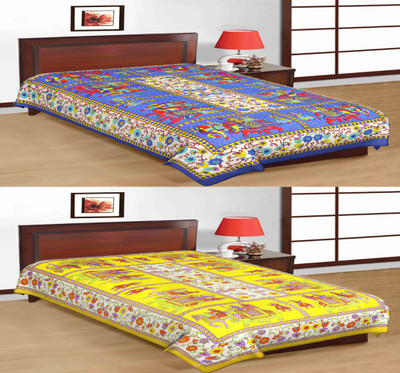UNIQCHOICE 120 TC Cotton Single Printed Flat Bedsheet(Pack of 2, Multicolor)