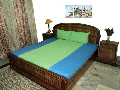 

Amita Home Furnishing 300 TC Cotton Double Striped Bedsheet(Pack of 1, Green)