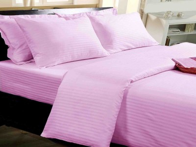 MB 220 TC Satin King Striped Flat Bedsheet(Pack of 1, Pink)