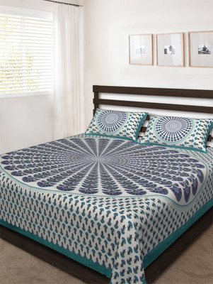 Bombay Spreads 144 TC Cotton Double Printed Flat Bedsheet(Pack of 1, Turquoise)