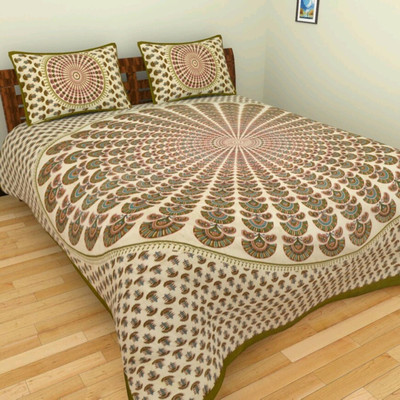 

Lookandlike Cotton Double Printed Bedsheet(Pack of 1, Green)