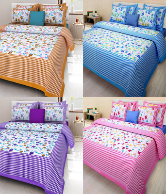 

Kismat Bedding Collection Cotton Double Printed Bedsheet(Pack of 4, Multicolor)