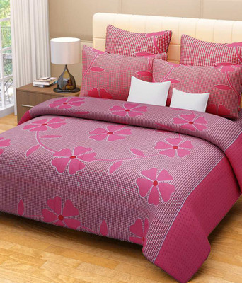 rK 144 TC Cotton Double Floral Bedsheet(Pack of 1, Pink)