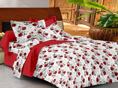 

Casa Basics 144 TC Cotton Double Floral Bedsheet(Pack of 1, Red, White)