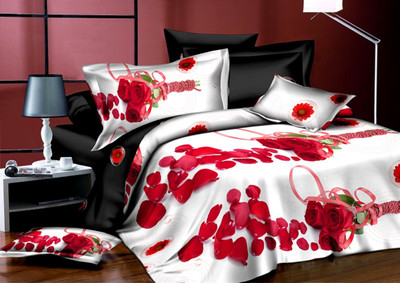 Dexim 200 TC Polyester Double Floral Bedsheet(1 Double Bed Sheet, 2 Pillow Covers, White, Red) available at flipkart for Rs.849