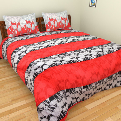 

Bichauna by Creative Portico 230 TC Cotton Double Floral Bedsheet(Black, Red, White)