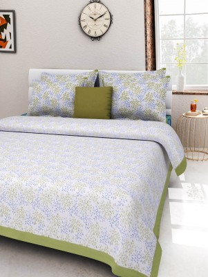 UNIQCHOICE 120 TC Cotton Double Motifs Flat Bedsheet(Pack of 1, Green)