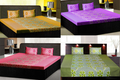 

India Furnish 120 TC Cotton Double Printed Bedsheet(Pack of 4, Multicolor)