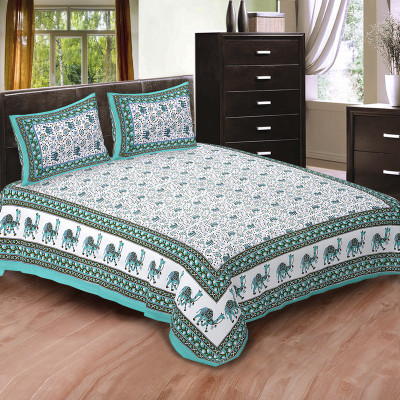 

Shilpbazaar 106 TC Cotton Double Printed Bedsheet(Pack of 1, Blue)