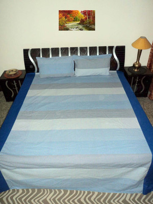 

Amita Home Furnishing Cotton Double Striped Bedsheet(Pack of 1, Blue)