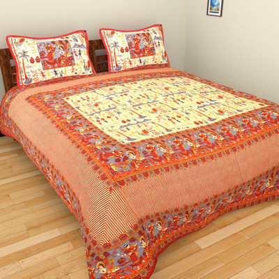 UNIQCHOICE 120 TC Cotton Double Printed Flat Bedsheet(Pack of 1, Red)