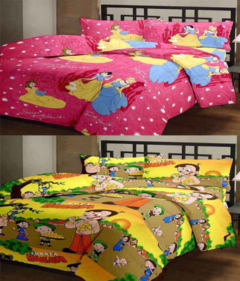 

TOP ONE 160 TC Polycotton Double Cartoon Bedsheet(Pack of 2, Multicolor)
