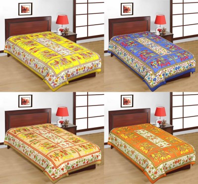 UNIQCHOICE 120 TC Cotton Single Printed Flat Bedsheet(Pack of 4, Multicolor)