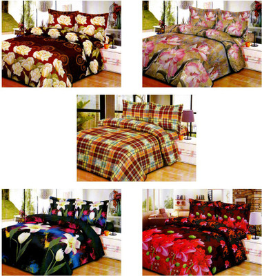 

Aarco Floral Polycotton Bedding Set(Multicolor, 5 Double Bed Bedsheets, 10 Matching Pillow Covers)