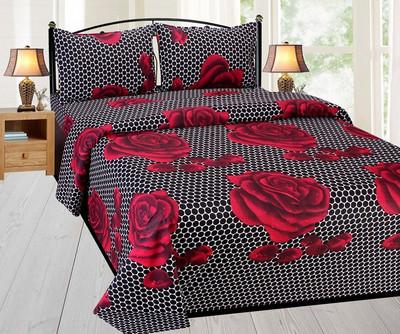 

beleza furnishing Cotton Double Floral Bedsheet(Pack of 1, Red, Black), Black;red