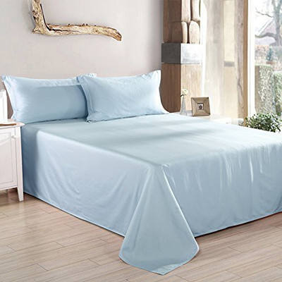 Linenwalas 300 TC Cotton Double King Plain Bedsheet(1 Bedsheet with 2 Pillow Covers, Sky Blue)
