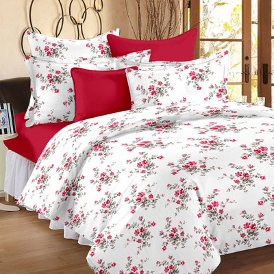 

Ahmedabad Cotton 160 TC Cotton Double King Floral Bedsheet(Pack of 1, White, Pink), Pink;white